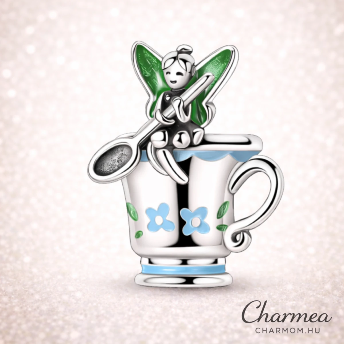 „Teáscsészés Tündér” Ezüst Charm – 925 Ezüsttel