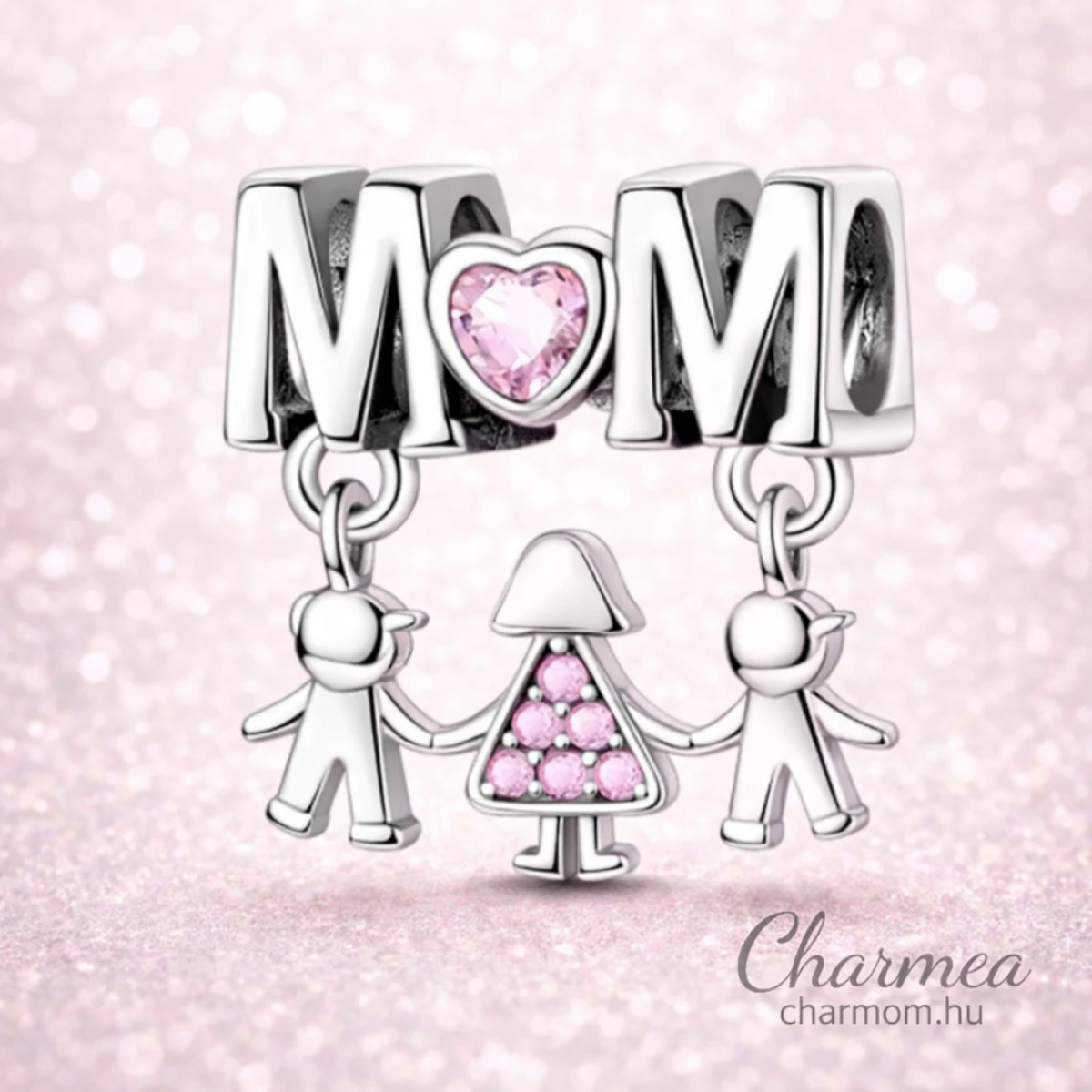 „MOM és Gyermekei” Ezüst Függő Charm – S925 Ezüsttel
