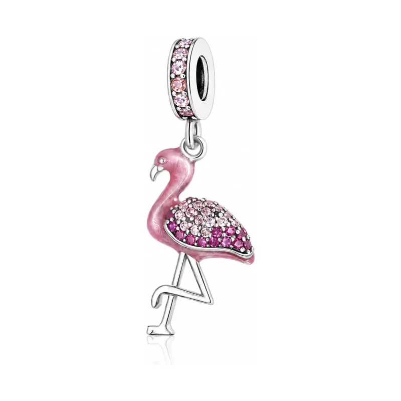 „Rózsaszín Flamingó” Ezüst Függő Charm – 925 Ezüsttel