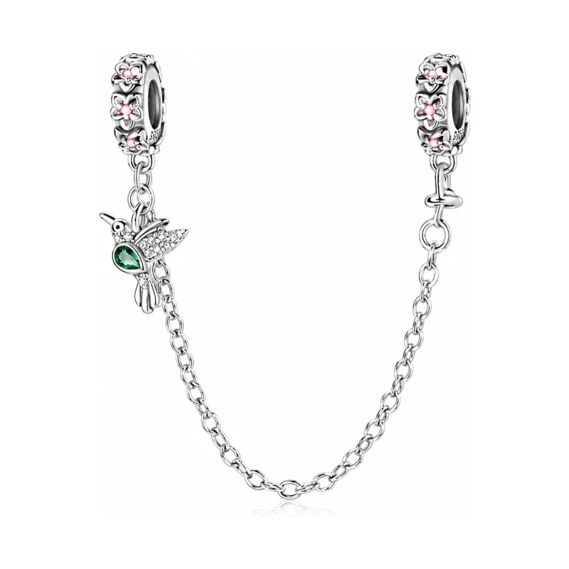 “Emerald Hummingbird” Silver Safety Chain – 925 Sterling Silver