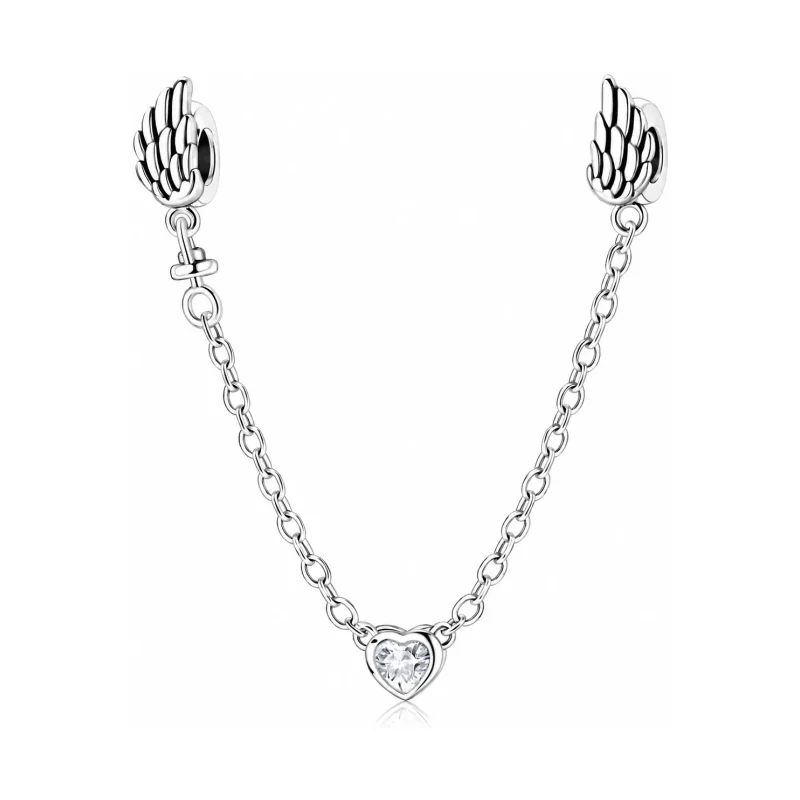“Angel Wings & Heart” Silver Safety Chain – 925 Sterling Silver